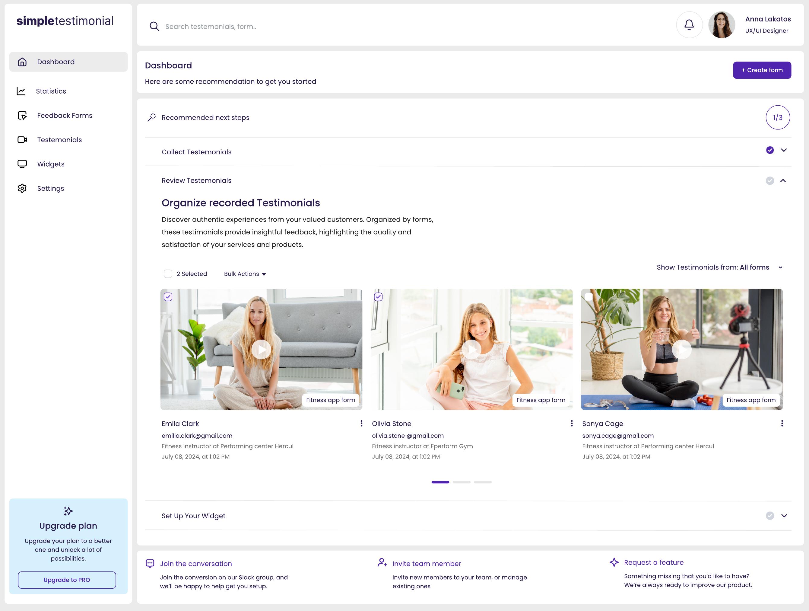 SimpleTestimonial Dashboard 1