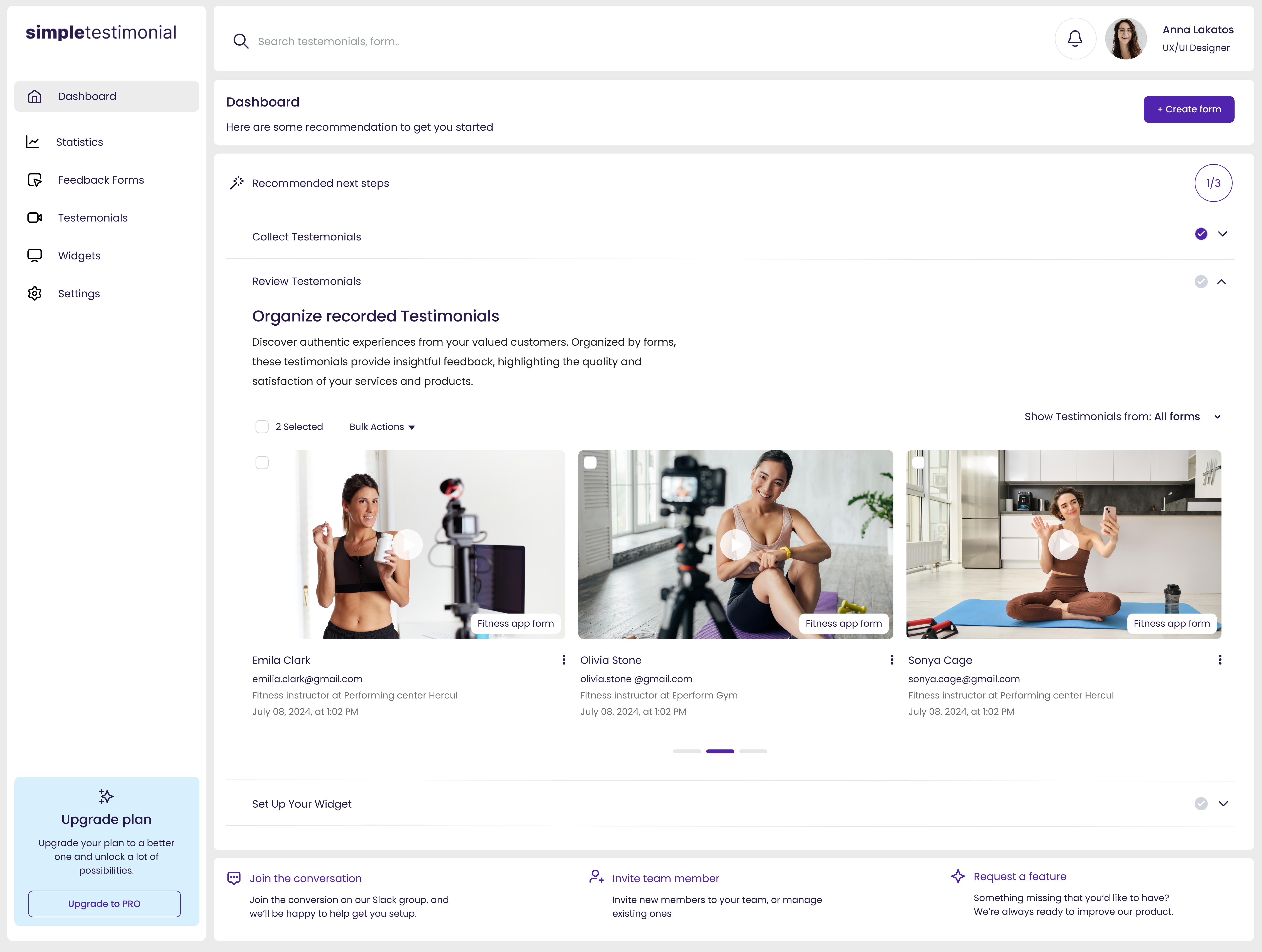 SimpleTestimonial Dashboard 2